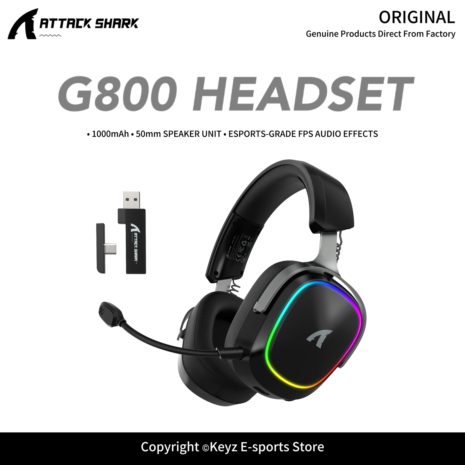 Gaming Headset Rgb - ATTACK SHARK G800 4-in-1 draadloze gamingheadset,