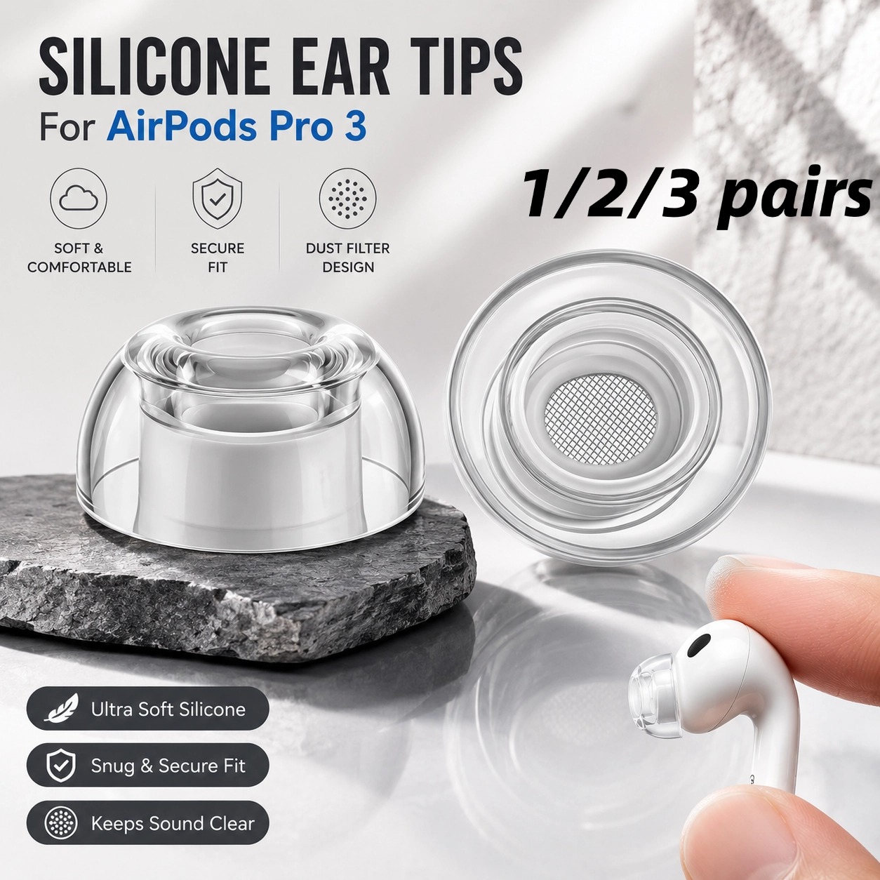 1/2/3Pairs Clear Vloeibare Sil - Silicone Ear Tip Replacement recensie en prijs